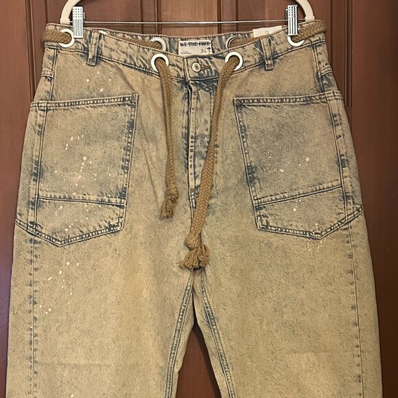 NWOT Free People Moxie Low Slung Pull On Barrel Jeans size 31L - Picture 4 of 7